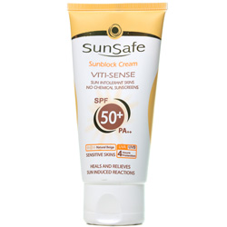 کرم ضد آفتاب SPF50 فاقد جاذب های شیمیایی بژ طبیعی